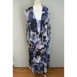 Komarov Dress Jacket Set Medium Sleeveless Floral Print Midi Dress Crinkle